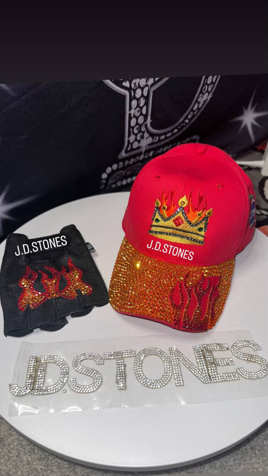 Custom blinged out hat and gloves fire 🔥 set